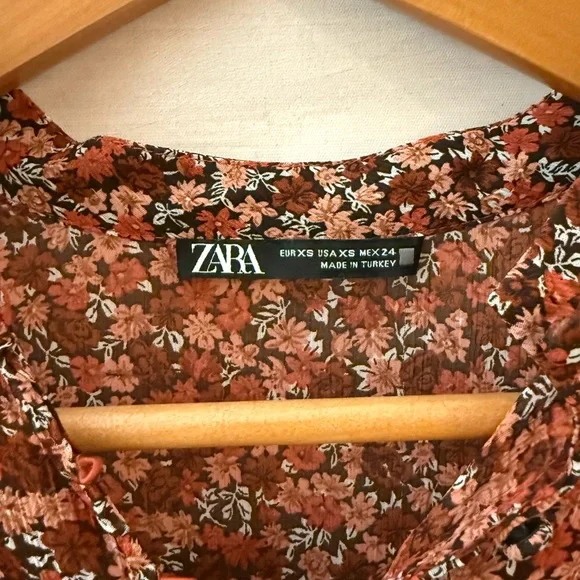 Zara Rust Floral Long Sleeve Dress - Picture 2 of 5